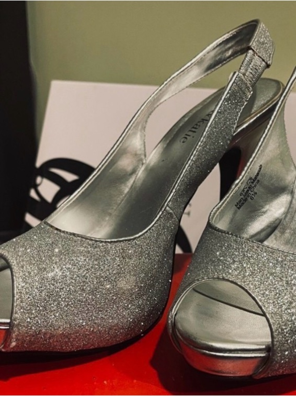Kelly & Katie Silver Glitter Peep-Toe Slingback Heels